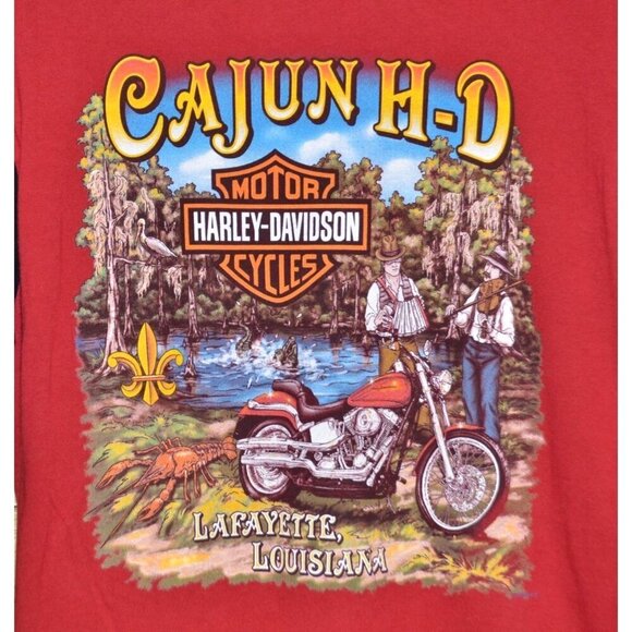 Harley Davidson Cajun HD Lafayette LA Men's L Red Long Sleeve Graphic T-Shirt - Picture 1 of 8